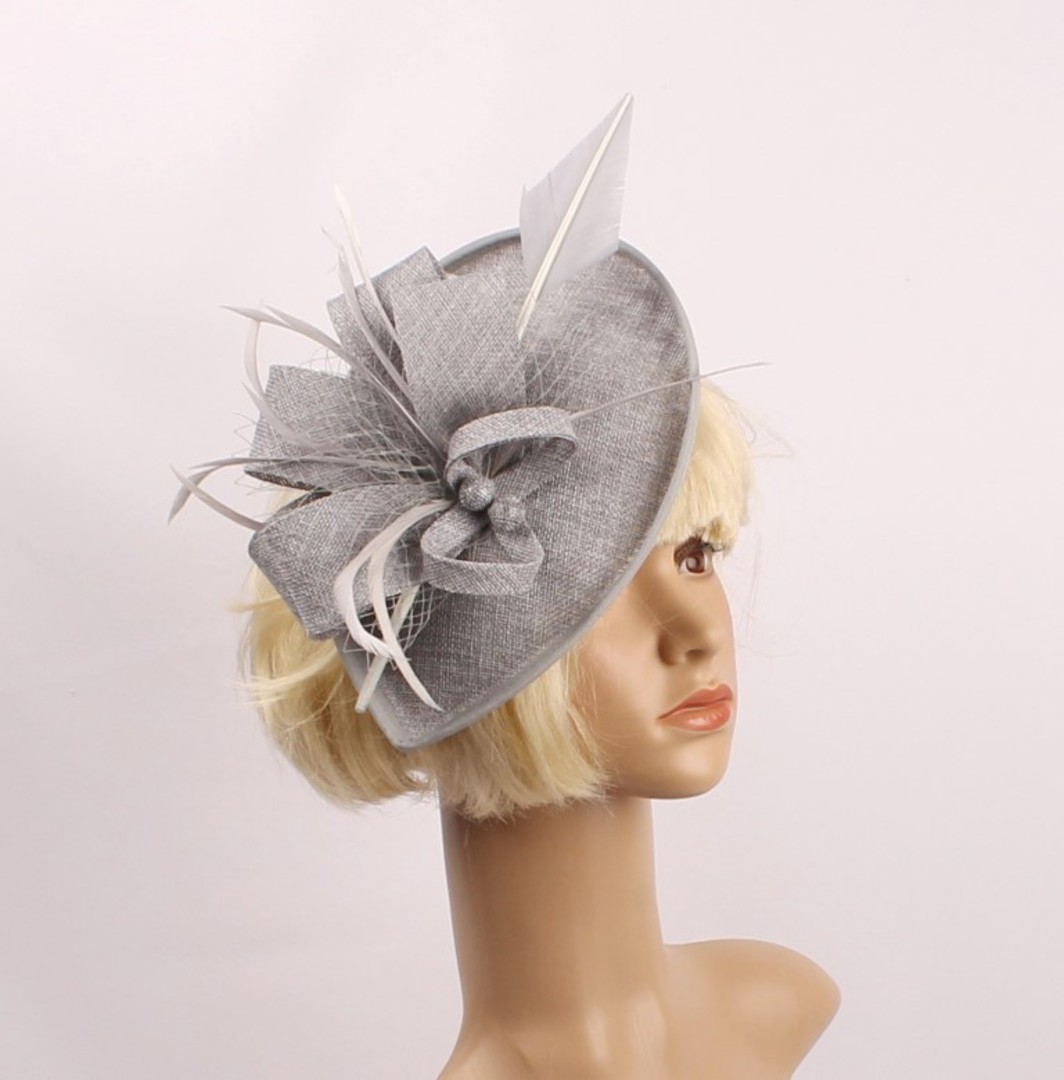 Linen headband fascinater w  bow and feather grey STYLE: HS/4684 /GRY image 0